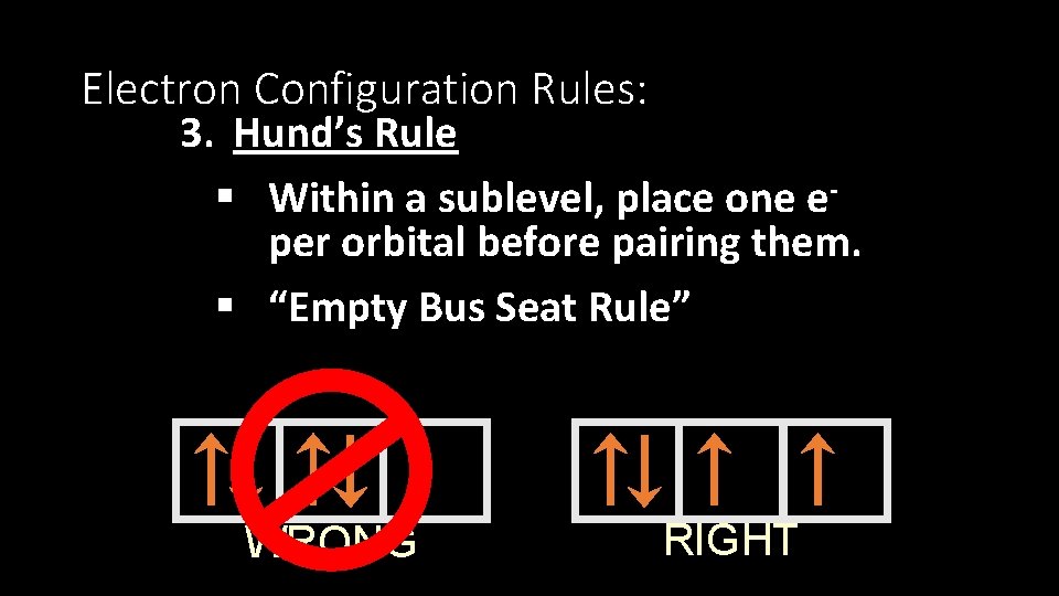 Electron Configuration Rules: 3. Hund’s Rule § Within a sublevel, place one e per