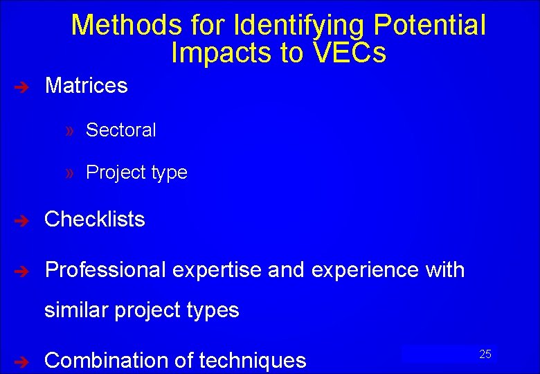 Methods for Identifying Potential Impacts to VECs è Matrices » Sectoral » Project type