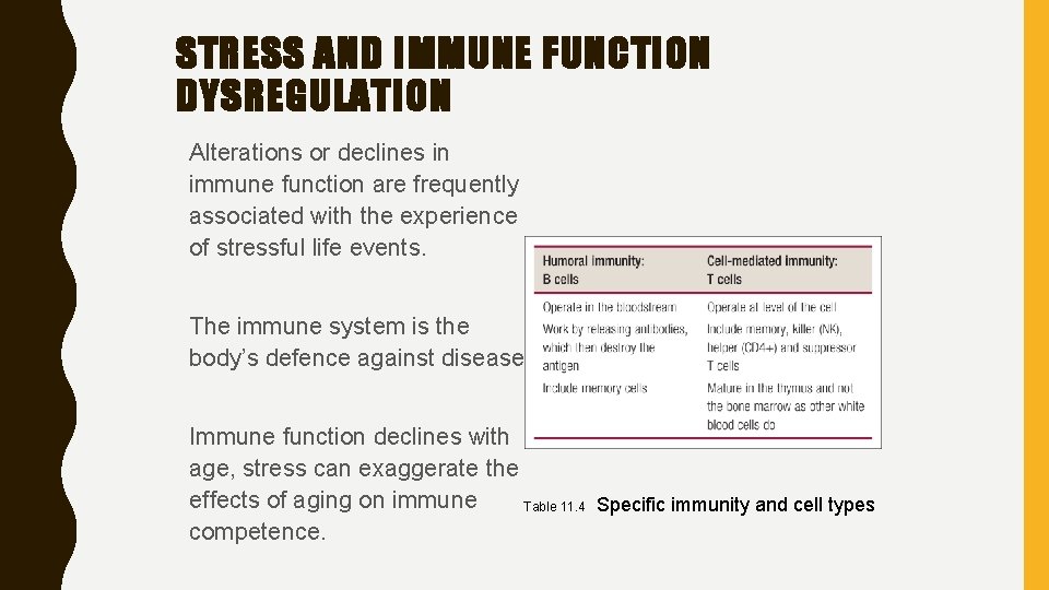 STRESS AND IMMUNE FUNCTION DYSREGULATION Alterations or declines in immune function are frequently associated