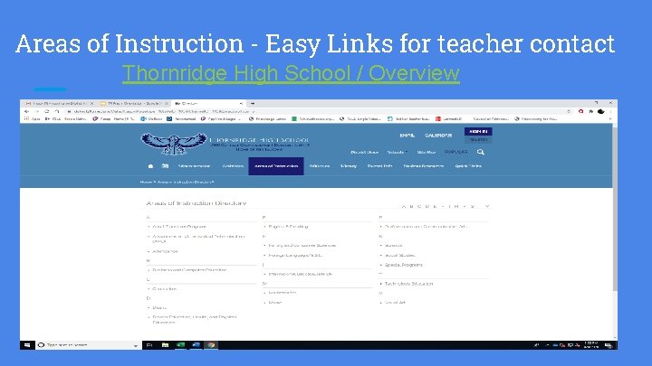 Areas of Instruction - Easy Links for teacher contact Thornridge High School / Overview