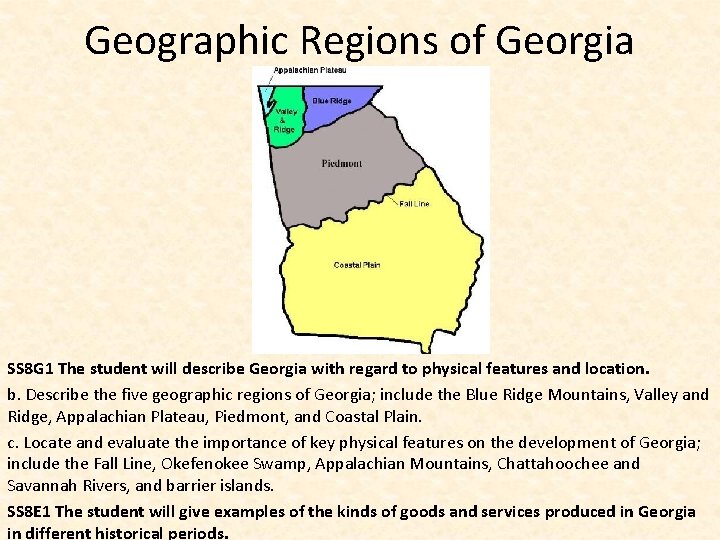 Geographic Regions of Georgia SS 8 G 1 The student will describe Georgia with
