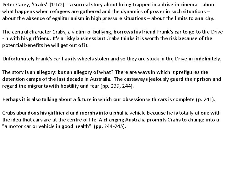 Peter Carey, 'Crabs' (1972) – a surreal story about being trapped in a drive-in