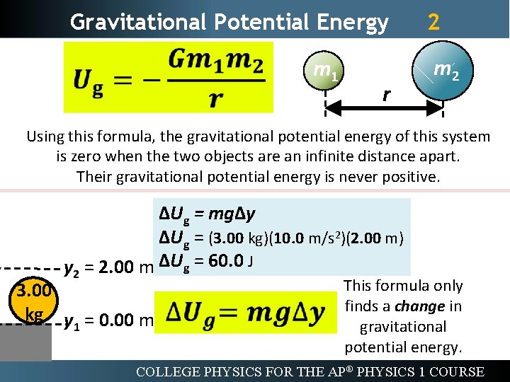 Gravitational Potential Energy m 1 r 2 m 2 Using this formula, the gravitational