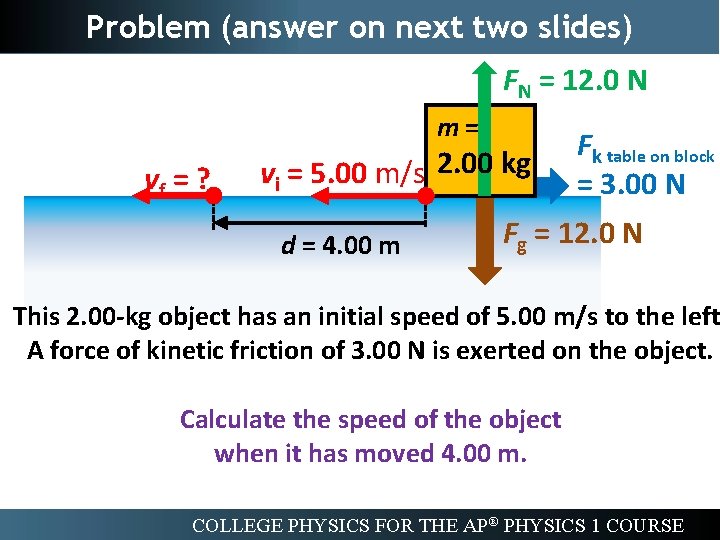 Problem (answer on next two slides) FN = 12. 0 N m= vf =