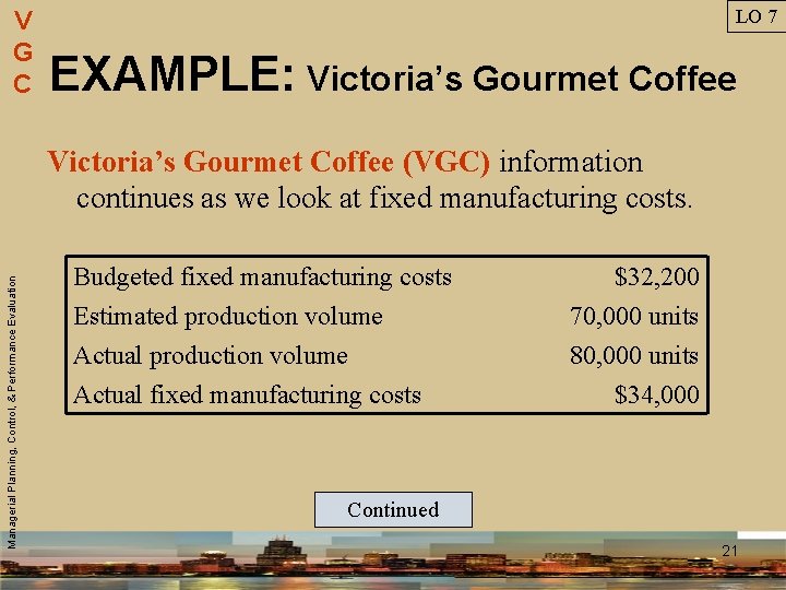 V G C LO 7 EXAMPLE: Victoria’s Gourmet Coffee Managerial Planning, Control, & Performance