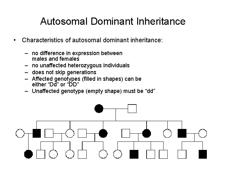 Autosomal Dominant Inheritance • Characteristics of autosomal dominant inheritance: – no difference in expression