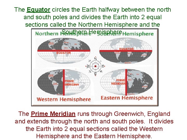 The Equator circles the Earth halfway between the north and south poles and divides