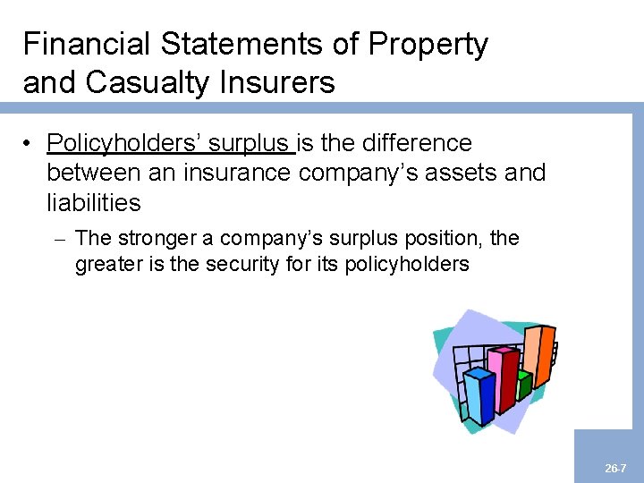 Financial Statements of Property and Casualty Insurers • Policyholders’ surplus is the difference between