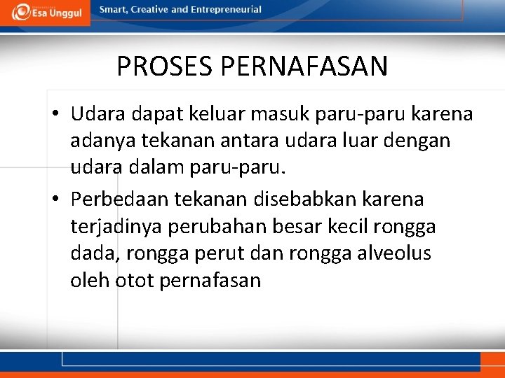 PROSES PERNAFASAN • Udara dapat keluar masuk paru-paru karena adanya tekanan antara udara luar