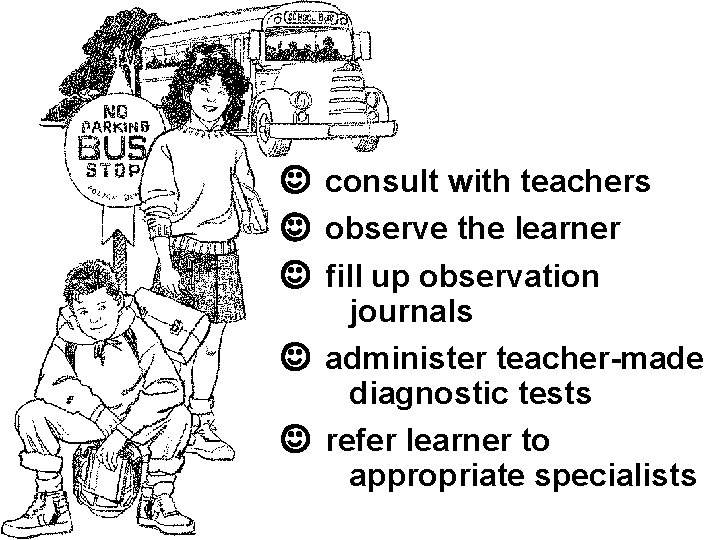 ☺ consult with teachers ☺ observe the learner ☺ fill up observation journals ☺