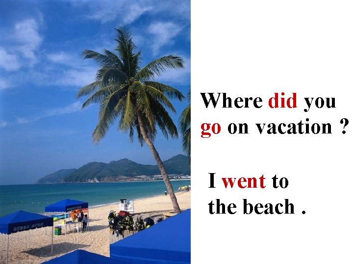 Where did you go on vacation ? I went to the beach. 
