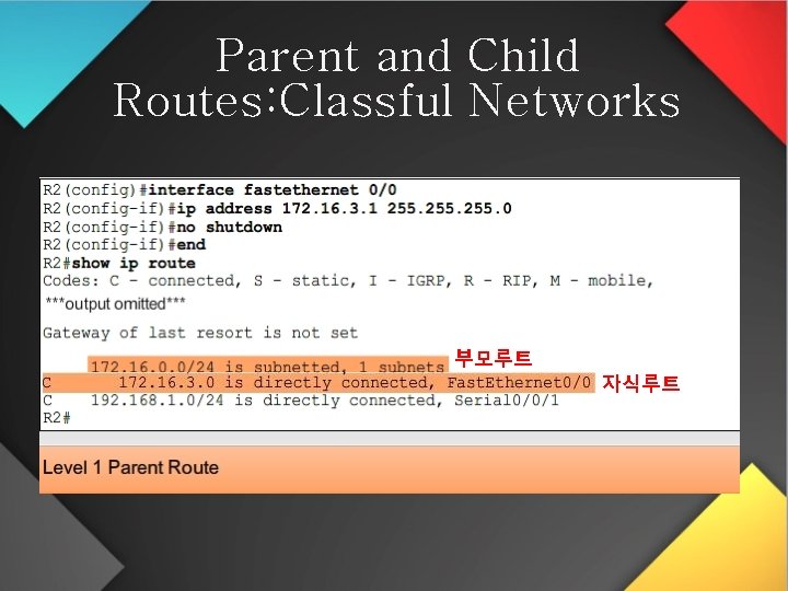 Parent and Child Routes: Classful Networks 부모루트 자식루트 