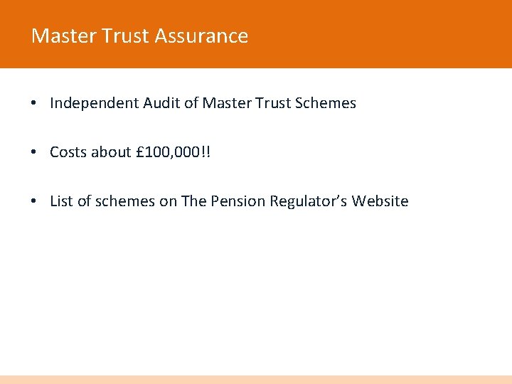 Master Trust Assurance • Independent Audit of Master Trust Schemes • Costs about £