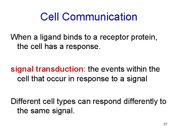 Cell Communication When a ligand binds to a receptor protein, the cell has a