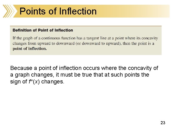 Points of Inflection Because a point of inflection occurs where the concavity of a