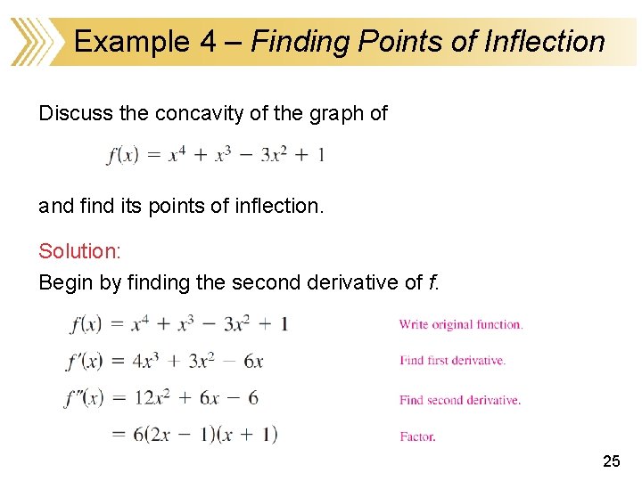 Example 4 – Finding Points of Inflection Discuss the concavity of the graph of