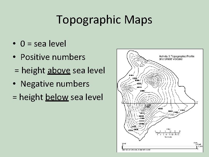 Topographic Maps • 0 = sea level • Positive numbers = height above sea
