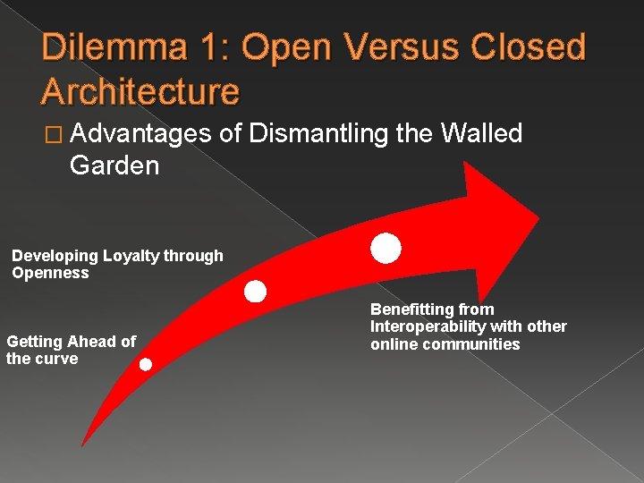 Dilemma 1: Open Versus Closed Architecture � Advantages of Dismantling the Walled Garden Developing