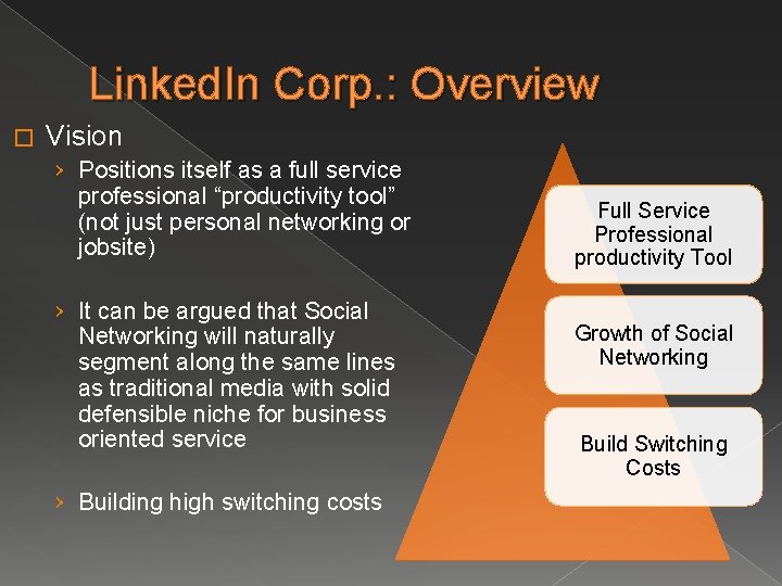 Linked. In Corp. : Overview � Vision › Positions itself as a full service