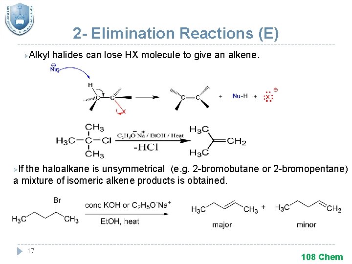 2 - Elimination Reactions (E) Alkyl halides can lose HX molecule to give an