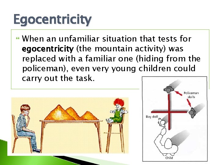 Egocentricity When an unfamiliar situation that tests for egocentricity (the mountain activity) was replaced Egocentricity When an unfamiliar situation that tests for egocentricity (the mountain activity) was replaced