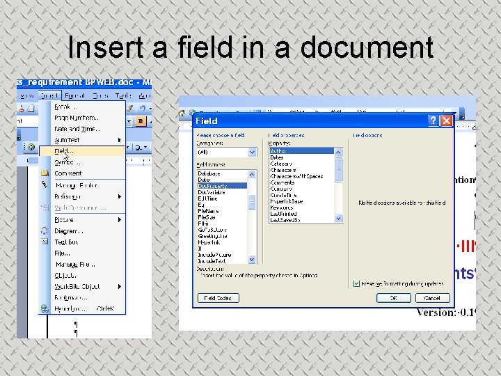 Insert a field in a document 