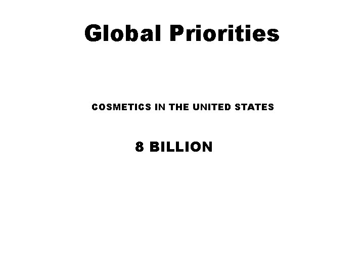 Global Priorities COSMETICS IN THE UNITED STATES 8 BILLION 