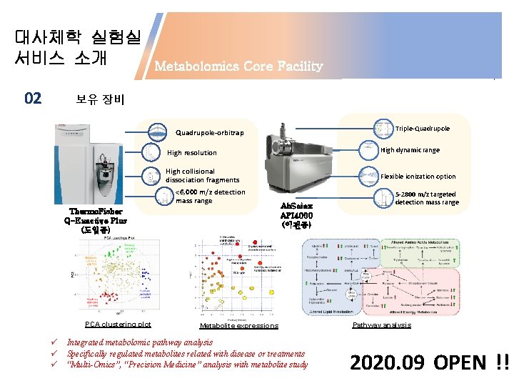 대사체학 실험실 서비스 소개 02 Metabolomics Core Facility 보유 장비 Triple-Quadrupole-orbitrap High resolution High