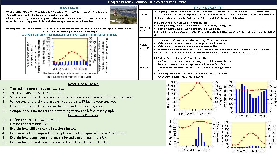 Geography Year 7 Revision Pack: Weather and Climate EXPLAINING CLIMATES CLIMATE GRAPHS • •