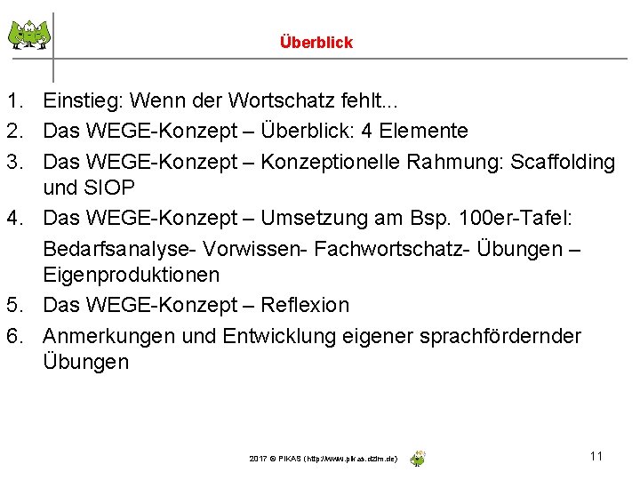 Überblick 1. Einstieg: Wenn der Wortschatz fehlt. . . 2. Das WEGE-Konzept – Überblick: