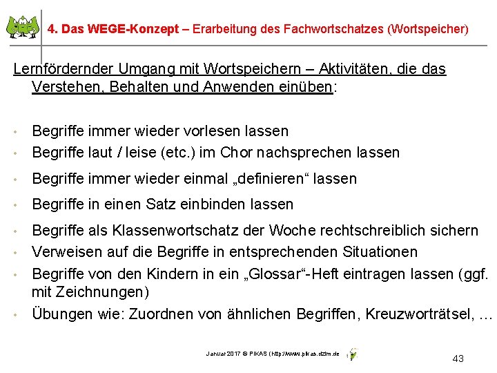 43 4. Das WEGE-Konzept – Erarbeitung des Fachwortschatzes (Wortspeicher) Lernfördernder Umgang mit Wortspeichern –