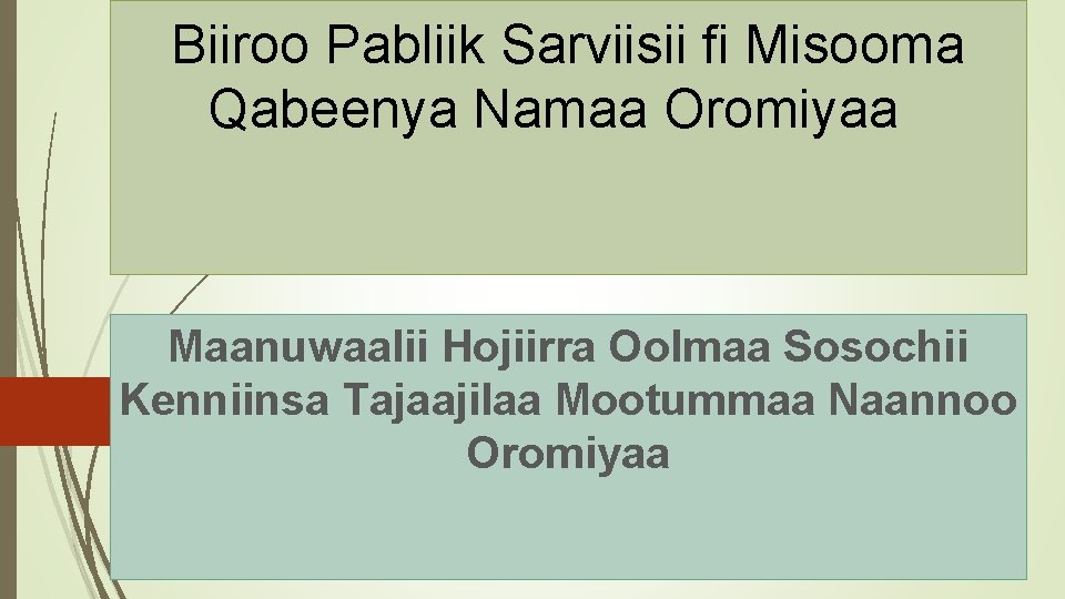 Biiroo Pabliik Sarviisii fi Misooma Qabeenya Namaa Oromiyaa Maanuwaalii Hojiirra Oolmaa Sosochii Kenniinsa Tajaajilaa