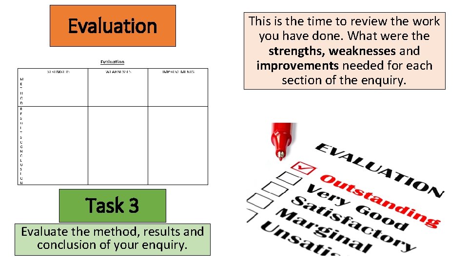 Evaluation Task 3 Evaluate the method, results and conclusion of your enquiry. This is