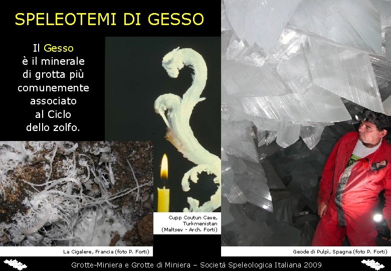 SPELEOTEMI DI GESSO Il Gesso è il minerale di grotta più comunemente associato al