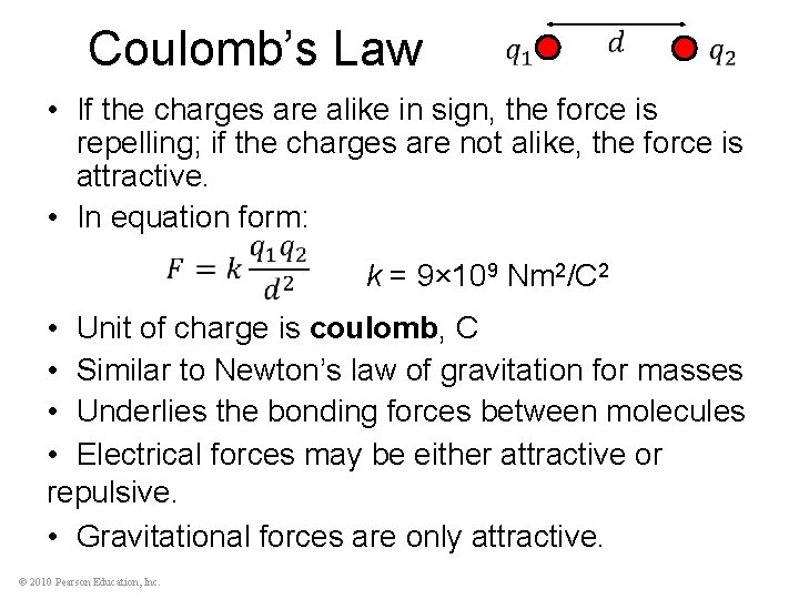 Coulomb’s Law • If the charges are alike in sign, the force is repelling;