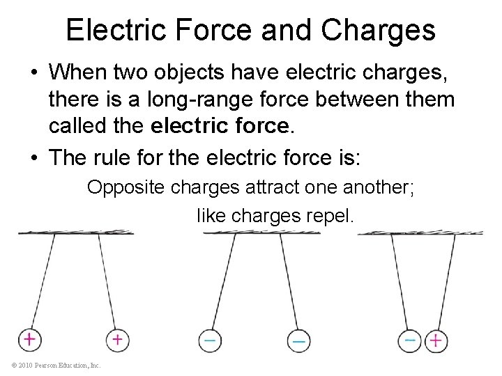 Electric Force and Charges • When two objects have electric charges, there is a