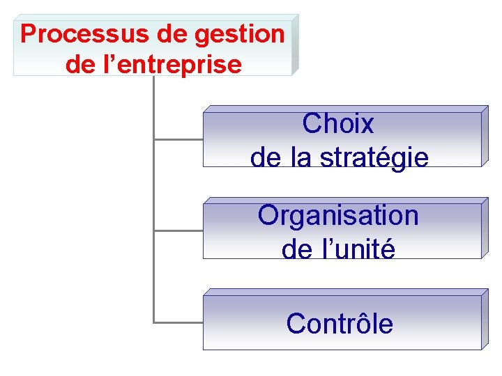 Processus de gestion de l’entreprise Choix de la stratégie Organisation de l’unité Contrôle 