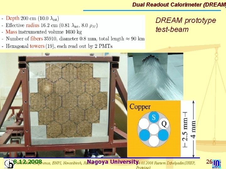 Dual Readout Calorimeter (DREAM) DREAM prototype test-beam 8. 12. 2008 Nagoya University 04. 03.