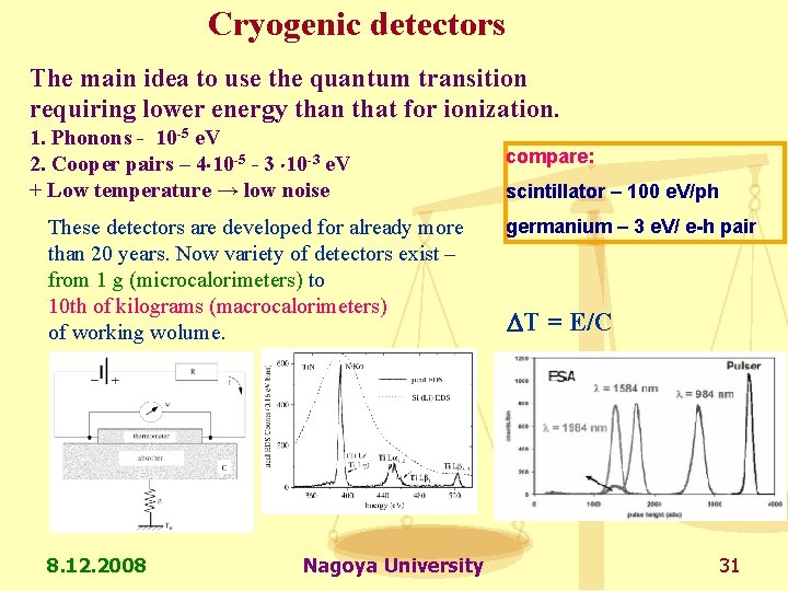 Cryogenic detectors The main idea to use the quantum transition requiring lower energy than