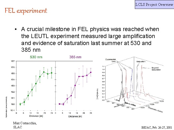 LCLS Project Overview FEL experiment • A crucial milestone in FEL physics was reached