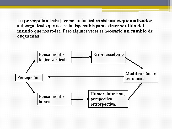 La percepción trabaja como un fantástico sistema esquematizador autoorganizado que nos es indispensable para