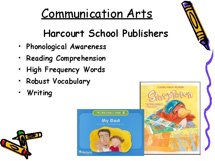 Communication Arts Harcourt School Publishers • Phonological Awareness • Reading Comprehension • High Frequency
