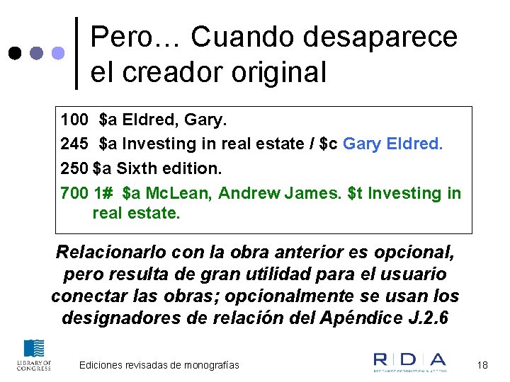 Pero… Cuando desaparece el creador original 100 $a Eldred, Gary. 245 $a Investing in