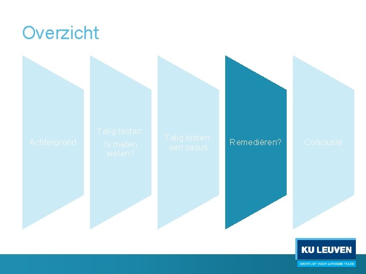 Overzicht Achtergrond Talig testen: Is meten weten? Talig testen: een casus Remediëren? Conclusie 