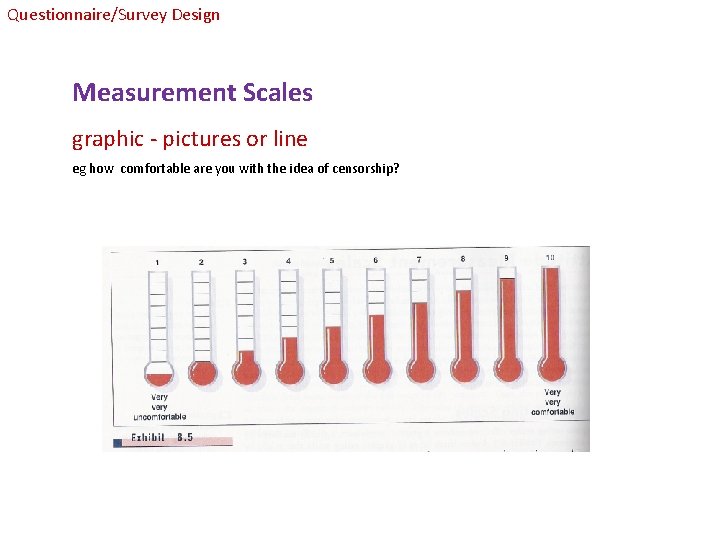 Questionnaire/Survey Design Measurement Scales graphic - pictures or line eg how comfortable are you