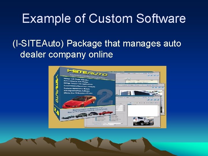 Example of Custom Software (I-SITEAuto) Package that manages auto dealer company online 