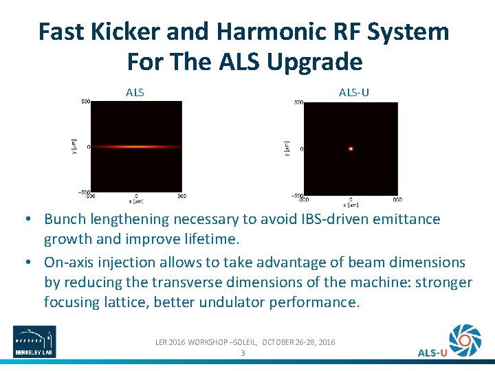 Fast Kicker and Harmonic RF System For The ALS Upgrade ALS-U • Bunch lengthening
