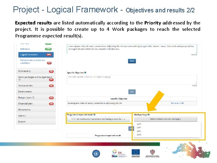 Project - Logical Framework - Objectives and results 2/2 Expected results are listed automatically