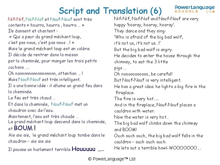 Script and Translation (6) Nif-Nif, Naf-Naf et Nouf-Nouf sont très contents « hourra, hourra