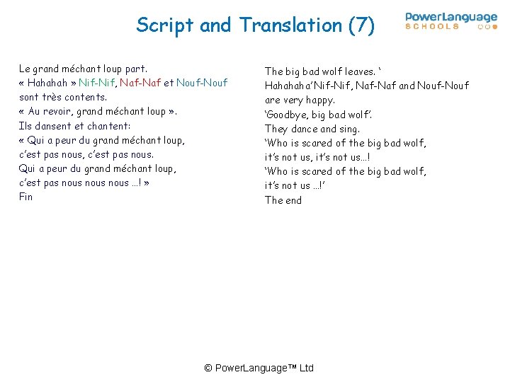 Script and Translation (7) Le grand méchant loup part. « Hahahah » Nif-Nif, Naf-Naf